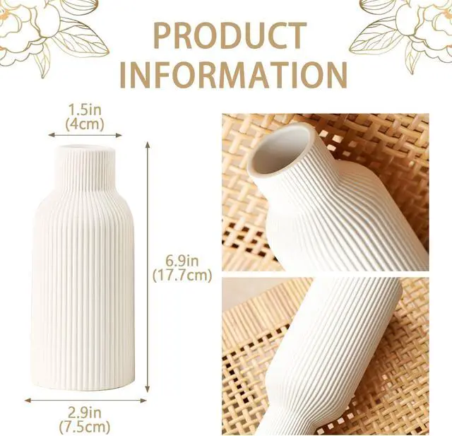 Alt view image 4 of 7 - Bohemian White Ceramic Vase - for Pampas Grass, Mantel, Bookshelf, Entryway and Living Room Decor (White, 7in)