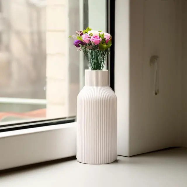 Alt view image 7 of 7 - Bohemian White Ceramic Vase - for Pampas Grass, Mantel, Bookshelf, Entryway and Living Room Decor (White, 7in)