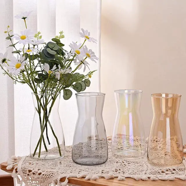 Alt view image 2 of 7 - 8 Inch Amber Glass Vase for Flowers, Modern Boho Table Decor | Farmhouse Vases For Rustic Vintage Living Room Kitchen Bedroom Halloween Christmas Decor House Book Shelf Office Decor