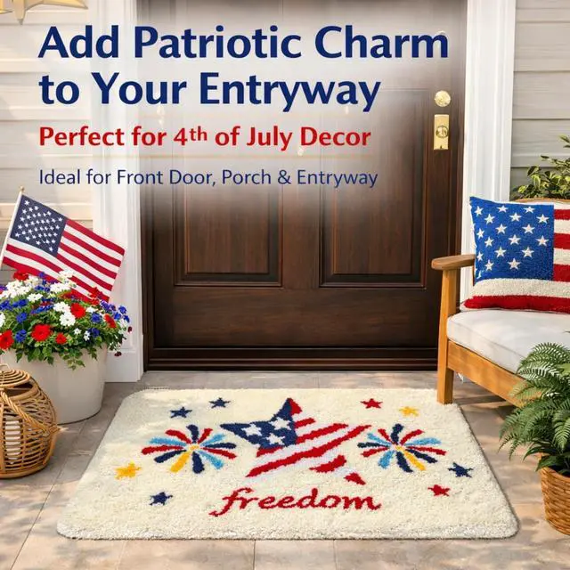 Alt view image 7 of 7 - 4th of July Patriotic Flag Bath Mat, Red White Blue Stars and Fireworks Tufted Bath Rug, Soft Non Slip Bathroom Rug for Tub Shower, 250th Anniversary Independence Day Decor, 20 x 32 Inch