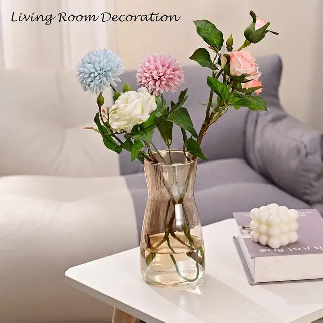 Alt view image 7 of 7 - 8 Inch Amber Glass Vase for Flowers, Modern Boho Table Decor | Farmhouse Vases For Rustic Vintage Living Room Kitchen Bedroom Halloween Christmas Decor House Book Shelf Office Decor