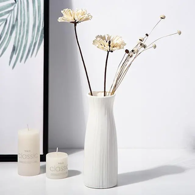 Main image of Unbreakable Vase for Flowers,White Plastic Vase Minimalist Style | Unbreakable Vase for Flowers, Ceramic Look Plastic Vase for Home Decor, Living Room, Table, Fit for Table Shelf Centerpieces