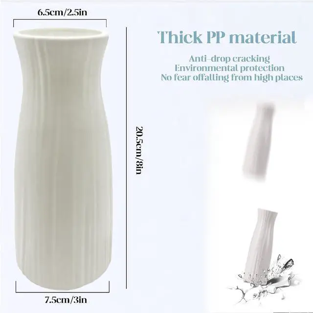Alt view image 2 of 7 - Unbreakable Vase for Flowers,White Plastic Vase Minimalist Style | Unbreakable Vase for Flowers, Ceramic Look Plastic Vase for Home Decor, Living Room, Table, Fit for Table Shelf Centerpieces