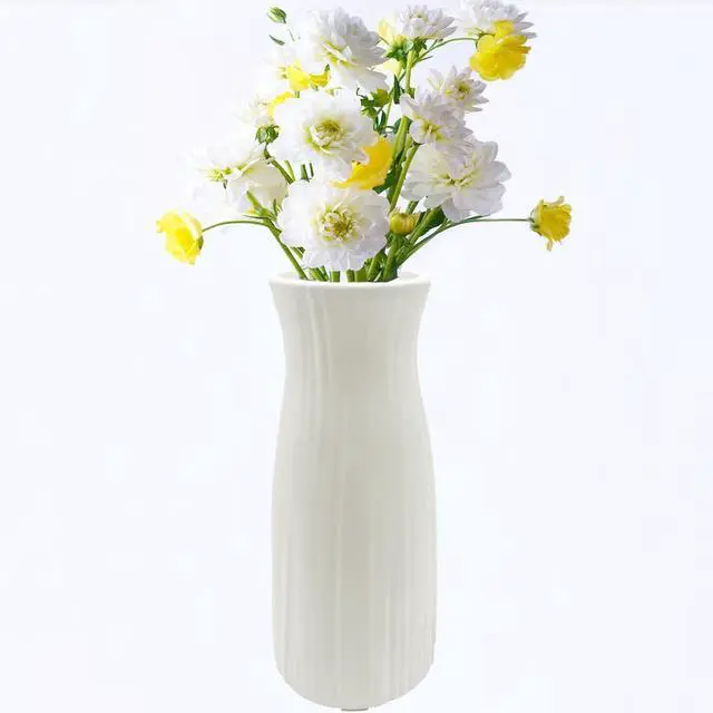 Alt view image 3 of 7 - Unbreakable Vase for Flowers,White Plastic Vase Minimalist Style | Unbreakable Vase for Flowers, Ceramic Look Plastic Vase for Home Decor, Living Room, Table, Fit for Table Shelf Centerpieces