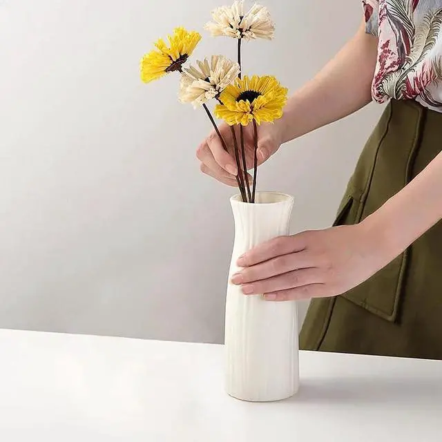 Alt view image 4 of 7 - Unbreakable Vase for Flowers,White Plastic Vase Minimalist Style | Unbreakable Vase for Flowers, Ceramic Look Plastic Vase for Home Decor, Living Room, Table, Fit for Table Shelf Centerpieces