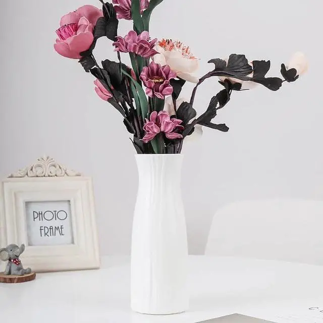 Alt view image 5 of 7 - Unbreakable Vase for Flowers,White Plastic Vase Minimalist Style | Unbreakable Vase for Flowers, Ceramic Look Plastic Vase for Home Decor, Living Room, Table, Fit for Table Shelf Centerpieces