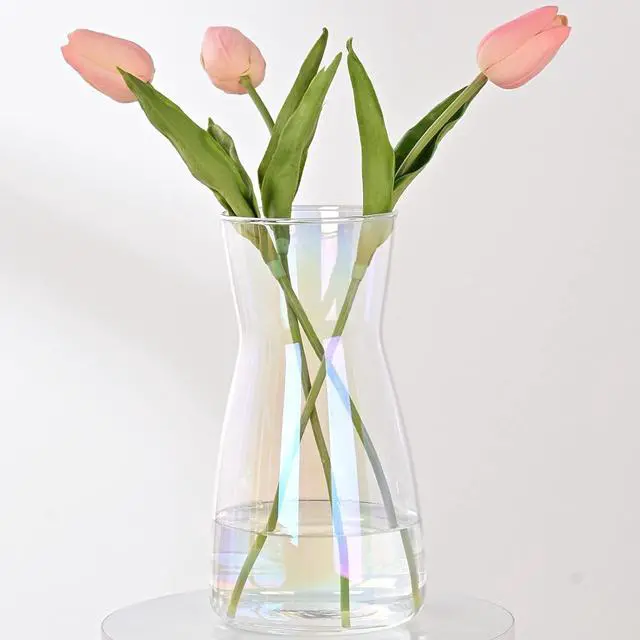 Main image of 8 Inch Iridescent Glass Vase for Flowers, Modern Boho Table Decor | Farmhouse Vases For Rustic Vintage Living Room Kitchen Bedroom Halloween Christmas Decor House Book Shelf Office Decor