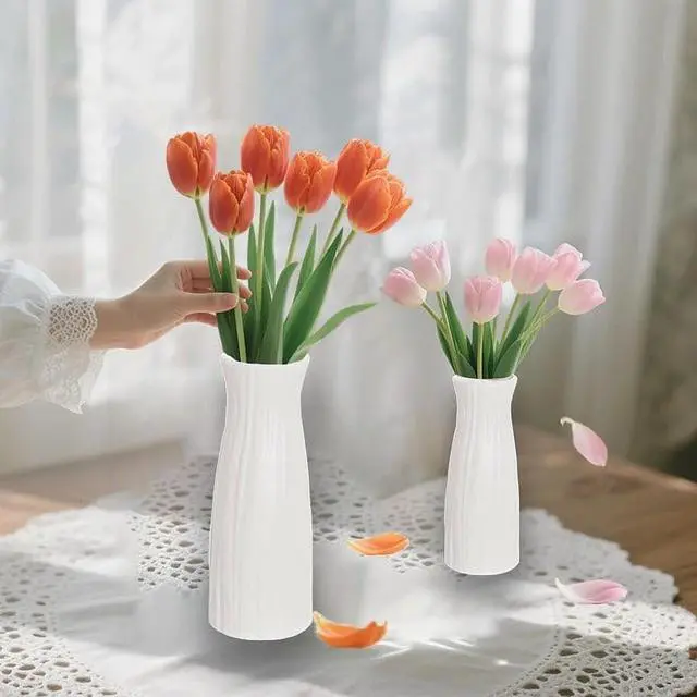 Alt view image 7 of 7 - Unbreakable Vase for Flowers,White Plastic Vase Minimalist Style | Unbreakable Vase for Flowers, Ceramic Look Plastic Vase for Home Decor, Living Room, Table, Fit for Table Shelf Centerpieces