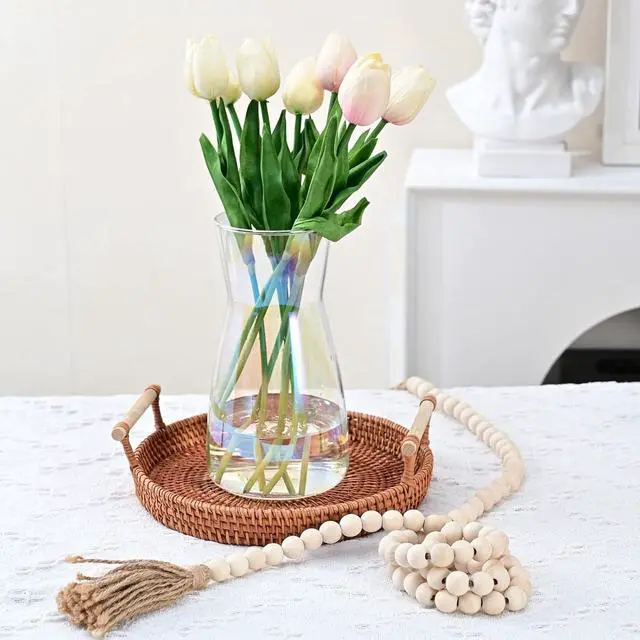 Alt view image 3 of 7 - 8 Inch Iridescent Glass Vase for Flowers, Modern Boho Table Decor | Farmhouse Vases For Rustic Vintage Living Room Kitchen Bedroom Halloween Christmas Decor House Book Shelf Office Decor