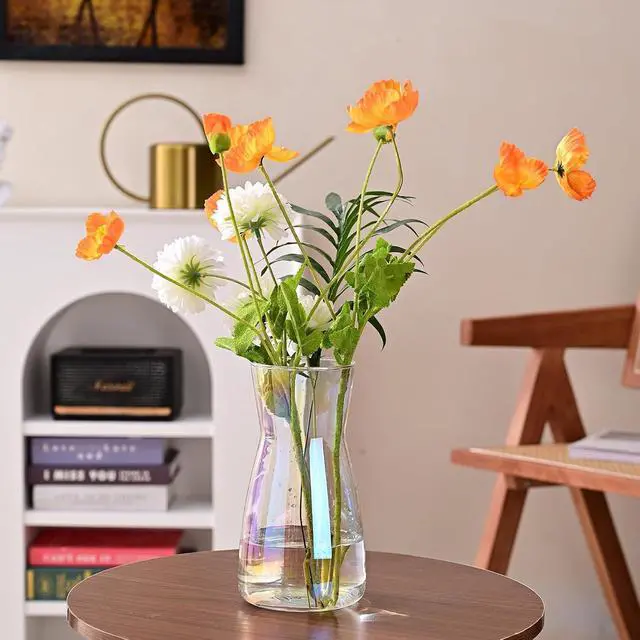 Alt view image 2 of 7 - 8 Inch Iridescent Glass Vase for Flowers, Modern Boho Table Decor | Farmhouse Vases For Rustic Vintage Living Room Kitchen Bedroom Halloween Christmas Decor House Book Shelf Office Decor