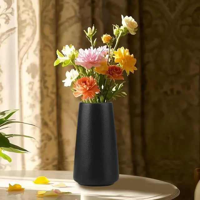 Alt view image 5 of 7 - Simple Vase for Flowers Plants, Matte Vases for Modern Table Shelf Home Decor Wedding Boho Decor, 6" H Frosted Elegant Ceramic Vase for Pampas Grass Fluffy Stem Bouquet Lavender Flowers (Black, 1)
