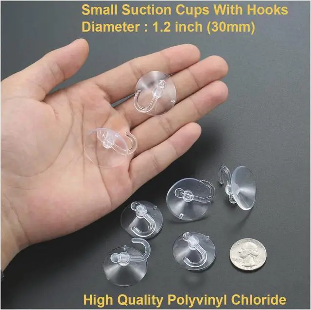 Alt view image 3 of 7 - 12 Pieces Small Suction Cups with Hooks 1.2 inch Clear Plastic Sucker Hooks for Glass Window Wall Festivals Parties Theme Carnival Decoration Door Bathroom Kitchen