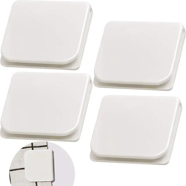 Main image of Jetec 4 Pieces Shower Curtain Clips for Liner, Self Adhesive Shower Splash Guard Curtains Clip, Windproof Curtain Holders Weight Guards to Wall Hold in Bathroom Bathtub, White