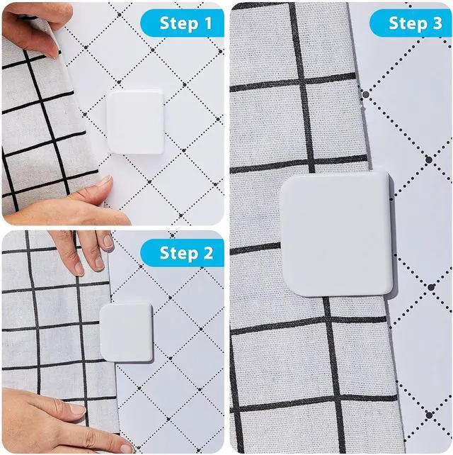 Alt view image 5 of 7 - Jetec 4 Pieces Shower Curtain Clips for Liner, Self Adhesive Shower Splash Guard Curtains Clip, Windproof Curtain Holders Weight Guards to Wall Hold in Bathroom Bathtub, White