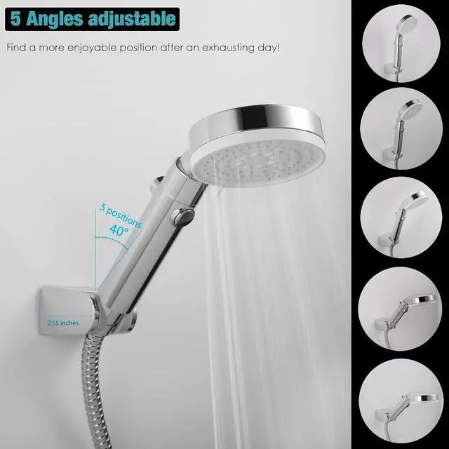Alt view image 3 of 7 - Hand held Shower Head Holder- 5 Angles Adjustable - Screw Mount for Permanent Fixture -Bathroom Wall Mount Shower Wand Holder - (Polished Chrome)