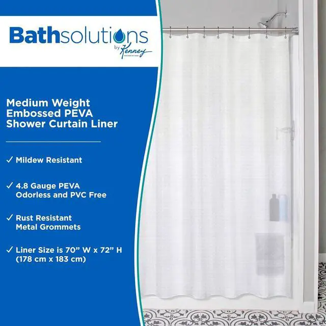 Alt view image 2 of 6 - Kenney KN61151 Medium Weight 5 Gauge Embossed Waterproof PEVA Shower Curtain Liner with Rust-Resistant Metal Grommets for Bathroom, 70" W x 72" H, Clear
