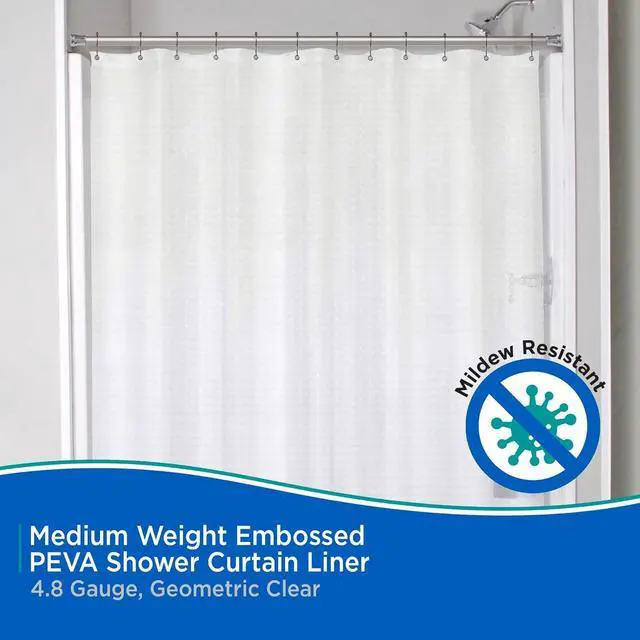 Alt view image 3 of 6 - Kenney KN61151 Medium Weight 5 Gauge Embossed Waterproof PEVA Shower Curtain Liner with Rust-Resistant Metal Grommets for Bathroom, 70" W x 72" H, Clear