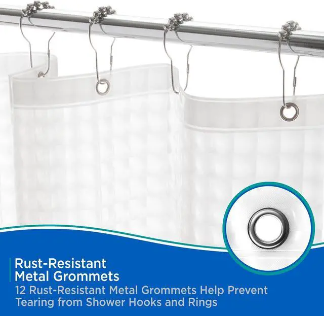 Alt view image 4 of 6 - Kenney KN61151 Medium Weight 5 Gauge Embossed Waterproof PEVA Shower Curtain Liner with Rust-Resistant Metal Grommets for Bathroom, 70" W x 72" H, Clear