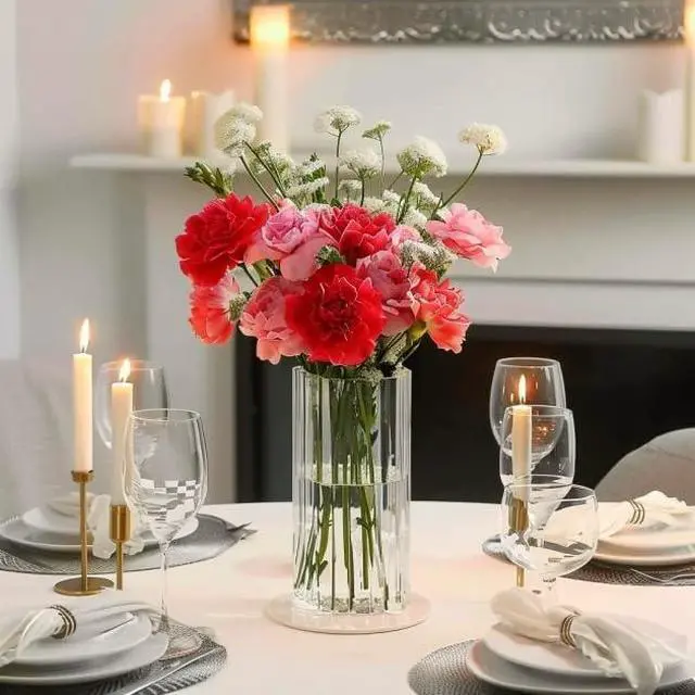 Alt view image 7 of 7 - ComSaf Glass Cylinder Vase 8 Inch Tall, Clear Ribbed Decor for Centerpieces | Decorative Flower Vase, Hurricane Floating Candle Holder, Wedding Decor, Reception Table, Home Accent, Housewarming Gift