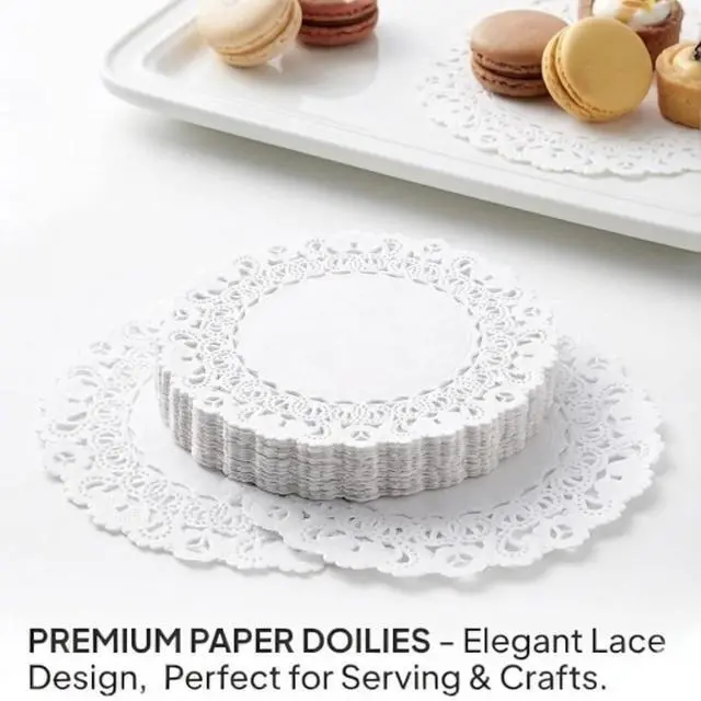 Alt view image 2 of 7 - White 4-Inch Round Paper Lace Doilies, 100 Pack | Disposable, Decorative Placemats, For Desserts & Small Treats, Silverware Wrapping