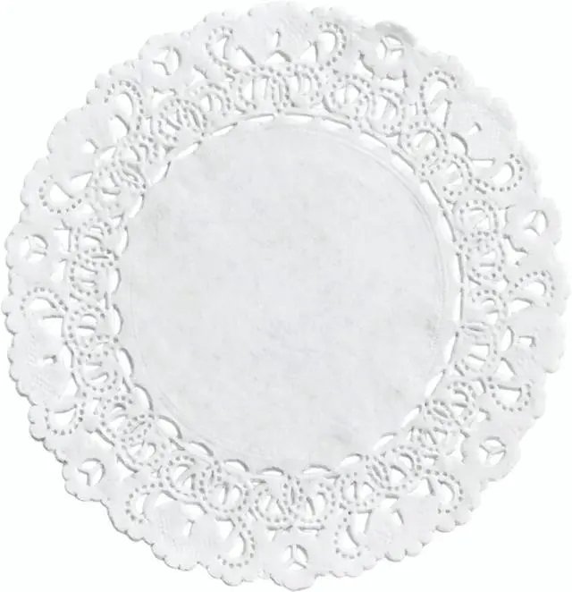 Main image of White 4-Inch Round Paper Lace Doilies, 100 Pack | Disposable, Decorative Placemats, For Desserts & Small Treats, Silverware Wrapping