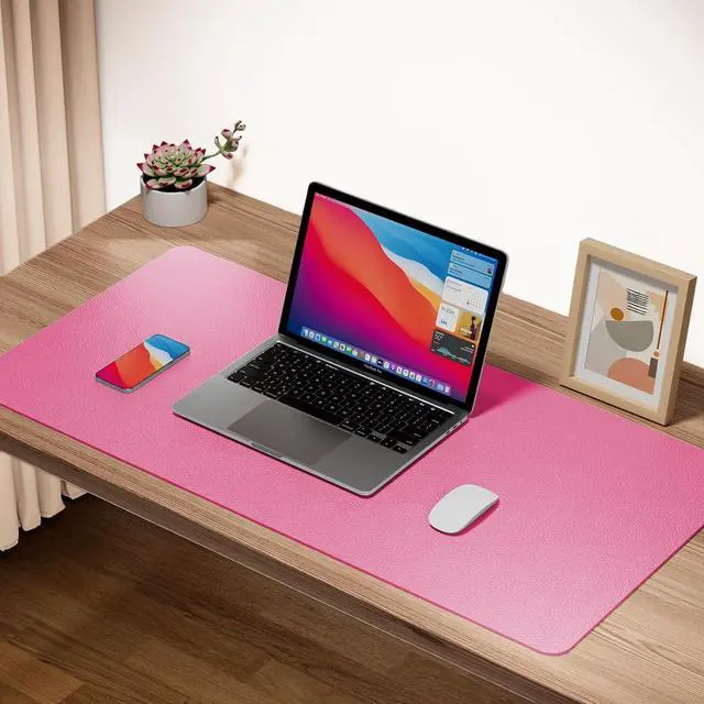 Alt view image 2 of 7 - Boutilon Leather Desk Pad Protector,Non-Slip Mouse Pad,Laptop Desk Pad,Office Mouse Mat,Waterproof Leather Desk Blotter,Desk Writing Pad for Office and Home (S-Rose Pink,24"x 14")