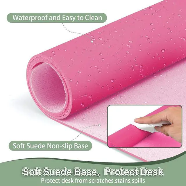 Alt view image 4 of 7 - Boutilon Leather Desk Pad Protector,Non-Slip Mouse Pad,Laptop Desk Pad,Office Mouse Mat,Waterproof Leather Desk Blotter,Desk Writing Pad for Office and Home (S-Rose Pink,24"x 14")