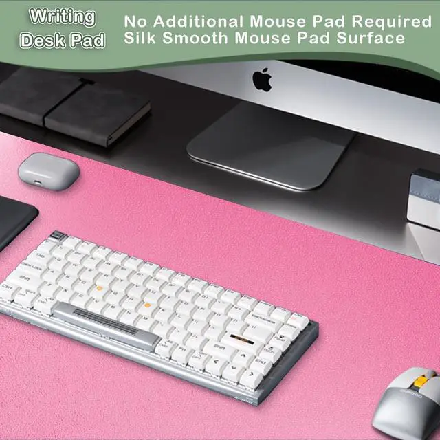 Alt view image 5 of 7 - Boutilon Leather Desk Pad Protector,Non-Slip Mouse Pad,Laptop Desk Pad,Office Mouse Mat,Waterproof Leather Desk Blotter,Desk Writing Pad for Office and Home (S-Rose Pink,24"x 14")