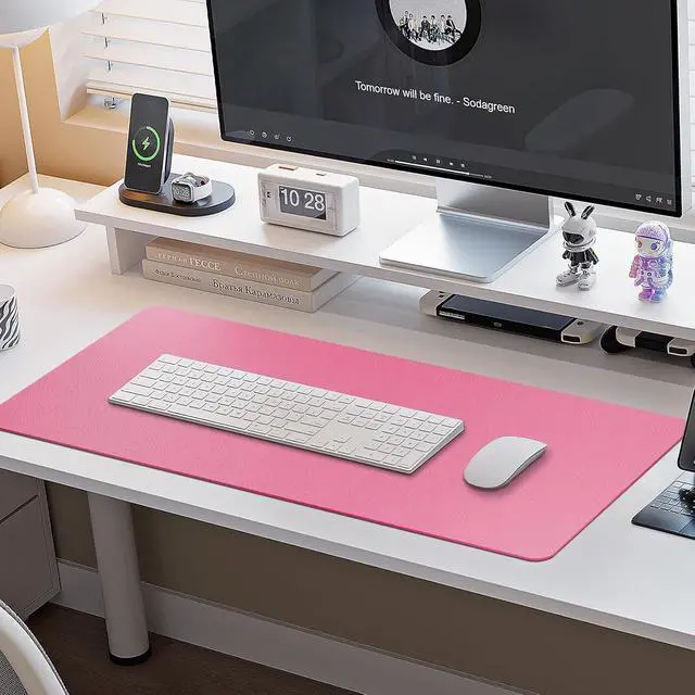 Alt view image 6 of 7 - Boutilon Leather Desk Pad Protector,Non-Slip Mouse Pad,Laptop Desk Pad,Office Mouse Mat,Waterproof Leather Desk Blotter,Desk Writing Pad for Office and Home (S-Rose Pink,24"x 14")