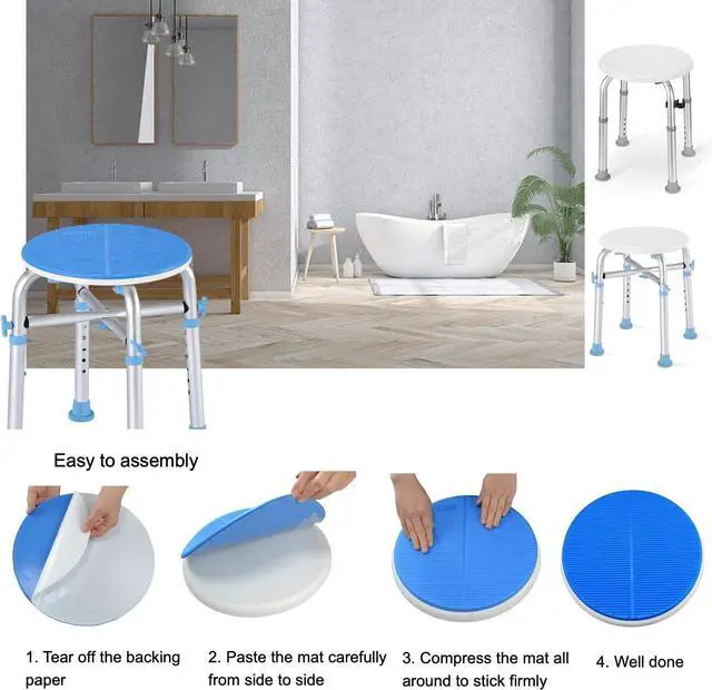 Alt view image 3 of 7 - Bath Stool Bench Mat Cushion Shower Chair Round Seat Pad Waterproof | Warm Soft Comfortable Non-Slip Waterproof Skin Friendly, Back Adhesive, Removable Backing, Round Shape