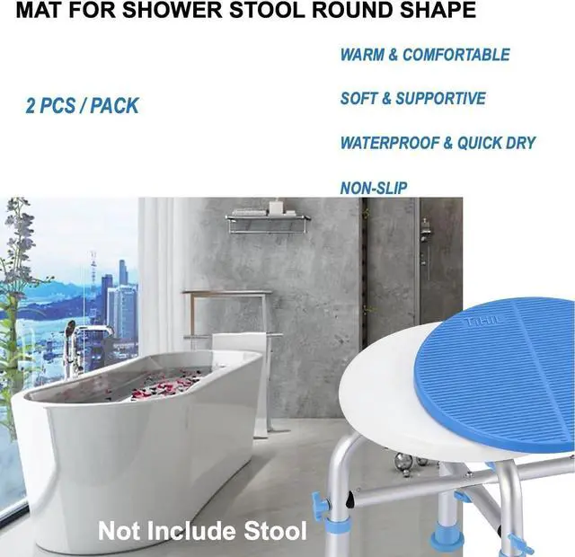 Alt view image 5 of 7 - Bath Stool Bench Mat Cushion Shower Chair Round Seat Pad Waterproof | Warm Soft Comfortable Non-Slip Waterproof Skin Friendly, Back Adhesive, Removable Backing, Round Shape