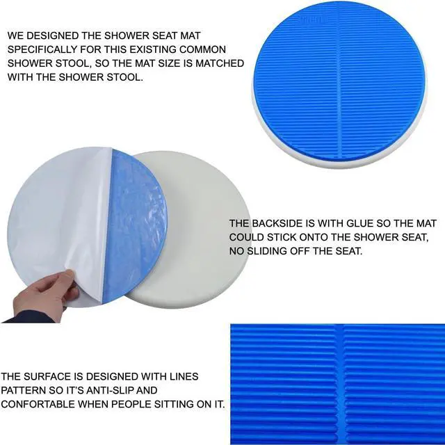 Alt view image 6 of 7 - Bath Stool Bench Mat Cushion Shower Chair Round Seat Pad Waterproof | Warm Soft Comfortable Non-Slip Waterproof Skin Friendly, Back Adhesive, Removable Backing, Round Shape