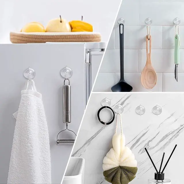 Alt view image 2 of 7 - Hangerspace Suction Cup Hooks, Removable Small Suction Cups, Clear, 12 Pack | 1.77 In, with Rustproof Metal Hooks, Detachable, Leave No Trace, for Kitchen Shower Wall Window Glass Door, Fits Any Decor