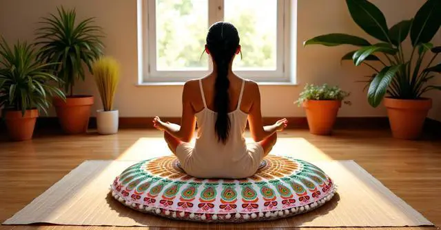 Alt view image 2 of 7 - Large Round seat Floor Cushion Chair Ottoman Cover Pouf Pillow Meditation Floor Cushions for Adults Seating pouffe Ottoman Throw Covers Craft Room Furniture for Sitting Cover 22 Inches (Musturd)