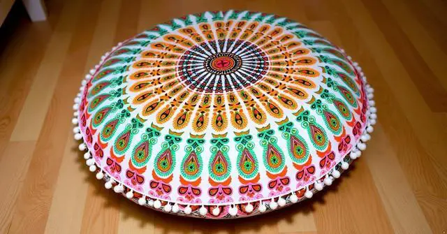 Alt view image 3 of 7 - Large Round seat Floor Cushion Chair Ottoman Cover Pouf Pillow Meditation Floor Cushions for Adults Seating pouffe Ottoman Throw Covers Craft Room Furniture for Sitting Cover 22 Inches (Musturd)