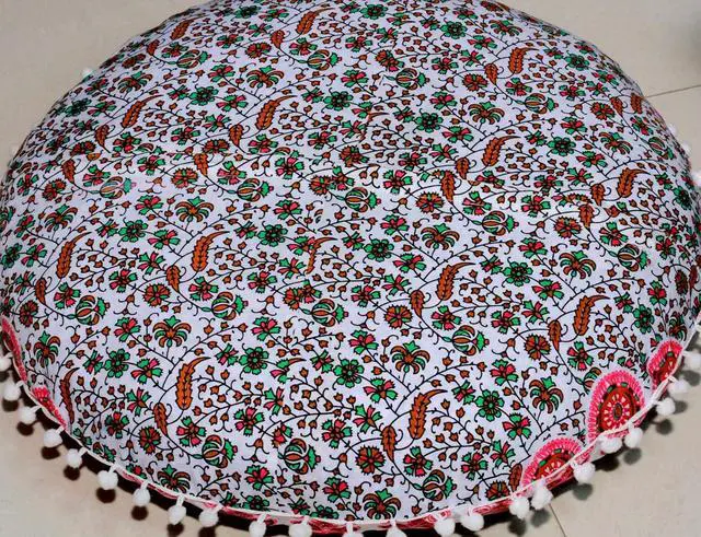 Alt view image 5 of 7 - Large Round seat Floor Cushion Chair Ottoman Cover Pouf Pillow Meditation Floor Cushions for Adults Seating pouffe Ottoman Throw Covers Craft Room Furniture for Sitting Cover 22 Inches (Musturd)