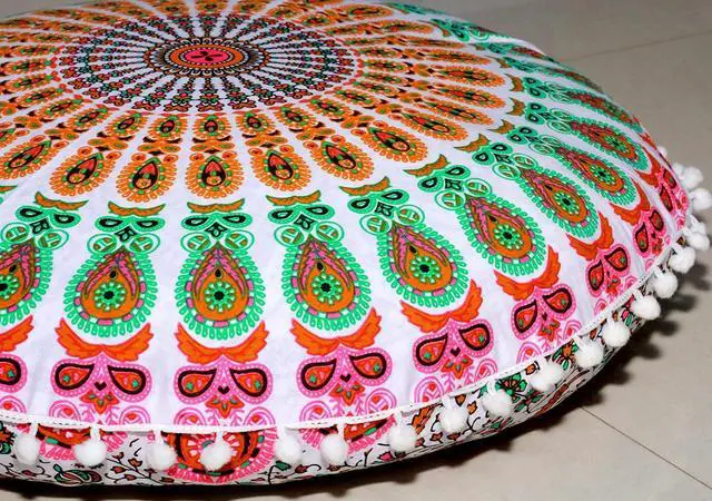 Alt view image 4 of 7 - Large Round seat Floor Cushion Chair Ottoman Cover Pouf Pillow Meditation Floor Cushions for Adults Seating pouffe Ottoman Throw Covers Craft Room Furniture for Sitting Cover 22 Inches (Musturd)