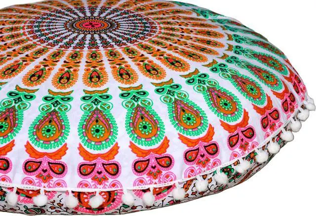 Alt view image 6 of 7 - Large Round seat Floor Cushion Chair Ottoman Cover Pouf Pillow Meditation Floor Cushions for Adults Seating pouffe Ottoman Throw Covers Craft Room Furniture for Sitting Cover 22 Inches (Musturd)