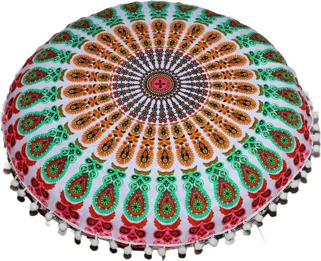 Alt view image 7 of 7 - Large Round seat Floor Cushion Chair Ottoman Cover Pouf Pillow Meditation Floor Cushions for Adults Seating pouffe Ottoman Throw Covers Craft Room Furniture for Sitting Cover 22 Inches (Musturd)