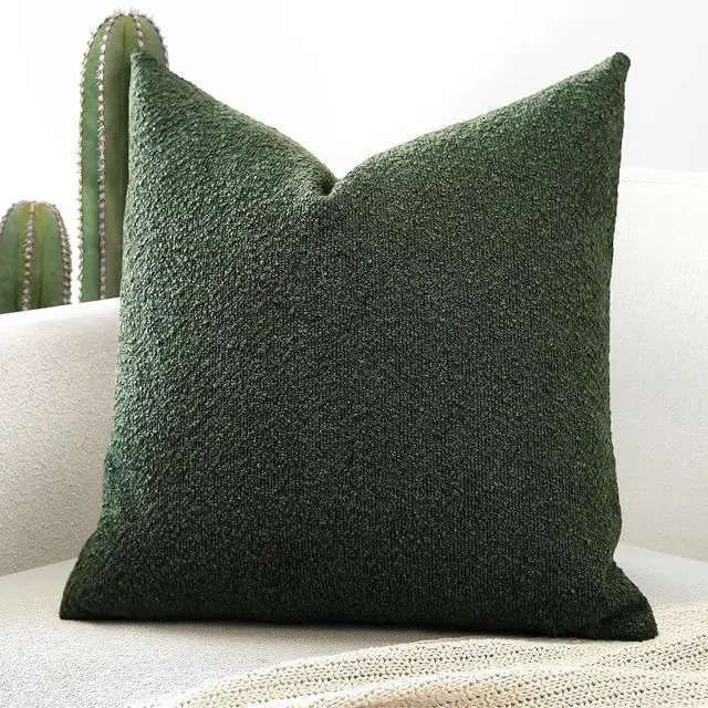 Main image of OTOSTAR Set of 1 Textured Boucle Throw Pillow Covers Square Pillow Cases Cozy Soft Decorative Couch Cushion Case for Chair Sofa Bedroom Living Room Home Decor 16 x 16 Inch, Forest Green
