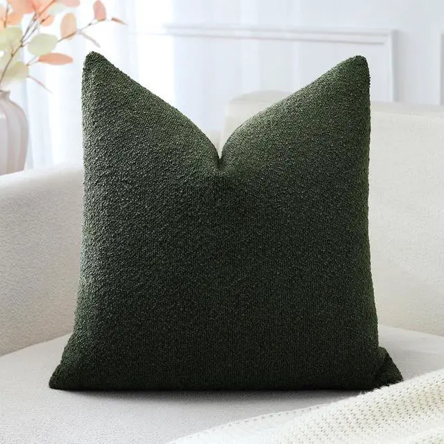 Alt view image 2 of 7 - OTOSTAR Set of 1 Textured Boucle Throw Pillow Covers Square Pillow Cases Cozy Soft Decorative Couch Cushion Case for Chair Sofa Bedroom Living Room Home Decor 16 x 16 Inch, Forest Green
