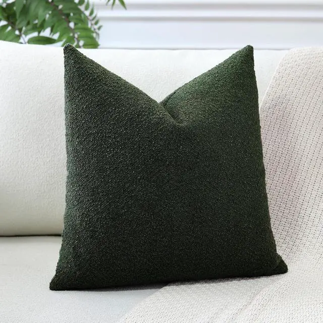Alt view image 3 of 7 - OTOSTAR Set of 1 Textured Boucle Throw Pillow Covers Square Pillow Cases Cozy Soft Decorative Couch Cushion Case for Chair Sofa Bedroom Living Room Home Decor 16 x 16 Inch, Forest Green