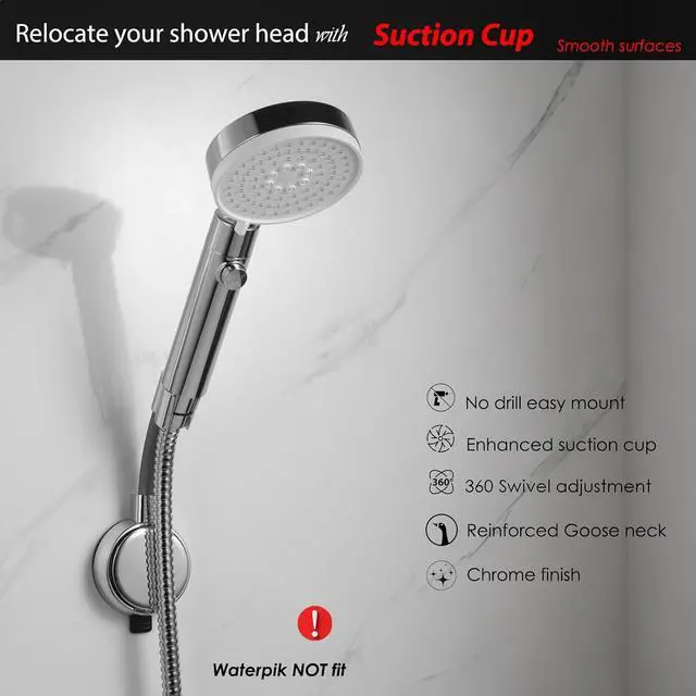 Alt view image 2 of 7 - Suction Cup Handheld Shower Head Holder - Reusable - 360 Swivel Adjustable - Wall Mount Shower Wand Holder