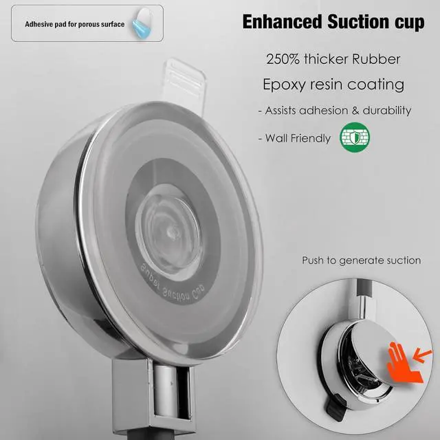 Alt view image 3 of 7 - Suction Cup Handheld Shower Head Holder - Reusable - 360 Swivel Adjustable - Wall Mount Shower Wand Holder