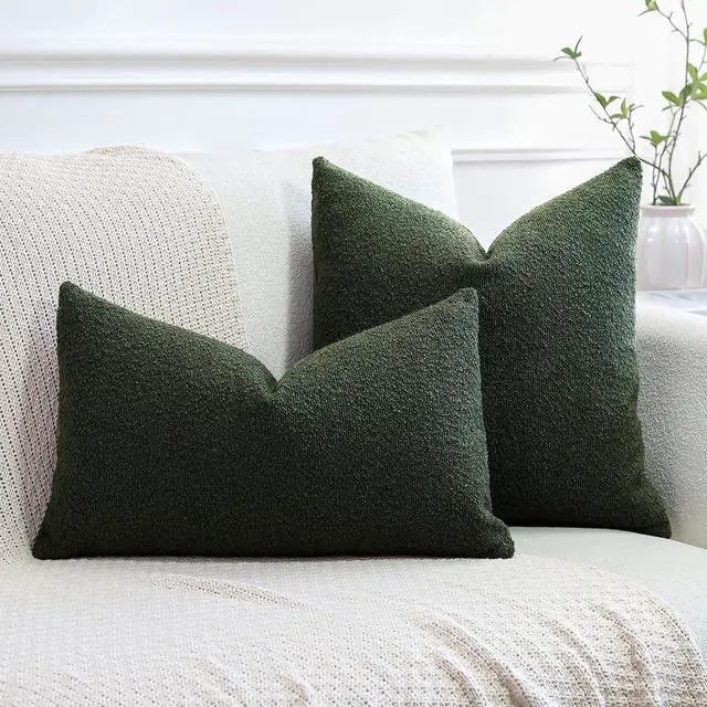 Alt view image 7 of 7 - OTOSTAR Set of 1 Textured Boucle Throw Pillow Covers Square Pillow Cases Cozy Soft Decorative Couch Cushion Case for Chair Sofa Bedroom Living Room Home Decor 16 x 16 Inch, Forest Green