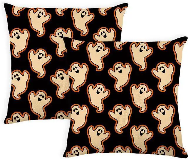 Main image of Halloween Pillow Covers 16 x 16 Inch Set of 2 Cute Ghost Boo Couch Throw Pillow Covers Decorative Pillow Case Cushion Case for Chair Sofa Bedroom Living Room Halloween Home Decor Black