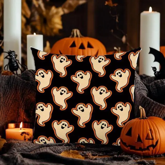 Alt view image 4 of 6 - Halloween Pillow Covers 16 x 16 Inch Set of 2 Cute Ghost Boo Couch Throw Pillow Covers Decorative Pillow Case Cushion Case for Chair Sofa Bedroom Living Room Halloween Home Decor Black