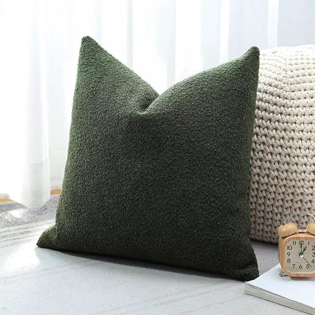Alt view image 5 of 7 - OTOSTAR Set of 1 Textured Boucle Throw Pillow Covers Square Pillow Cases Cozy Soft Decorative Couch Cushion Case for Chair Sofa Bedroom Living Room Home Decor 16 x 16 Inch, Forest Green