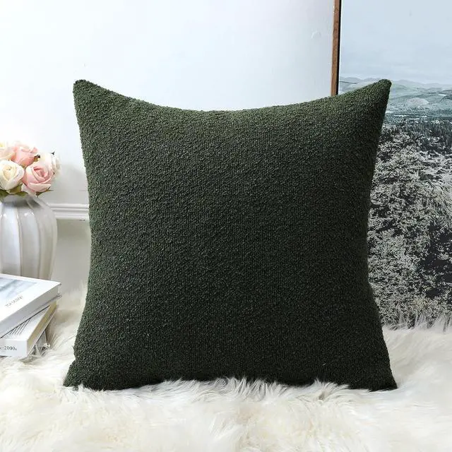 Alt view image 4 of 7 - OTOSTAR Set of 1 Textured Boucle Throw Pillow Covers Square Pillow Cases Cozy Soft Decorative Couch Cushion Case for Chair Sofa Bedroom Living Room Home Decor 16 x 16 Inch, Forest Green