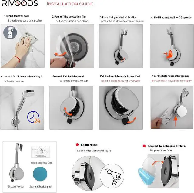 Alt view image 7 of 7 - Suction Cup Handheld Shower Head Holder - Reusable - 360 Swivel Adjustable - Wall Mount Shower Wand Holder